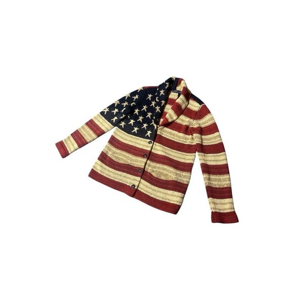 Ralph Lauren Polo Flag Cardigan Sweater Shawl Collar Americana Vintage Knit L - Picture 3 of 16